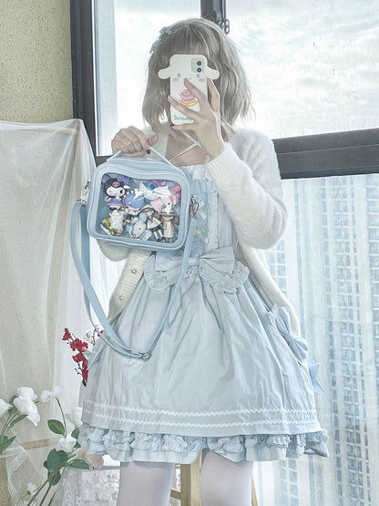 Sky Blue/Pink/Purple/White/Apricot PU Square Crossbody Ita Bag
