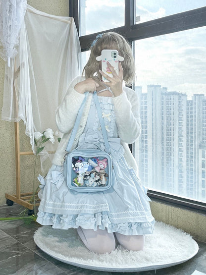Sky Blue/Pink/Purple/White/Apricot PU Square Crossbody Ita Bag