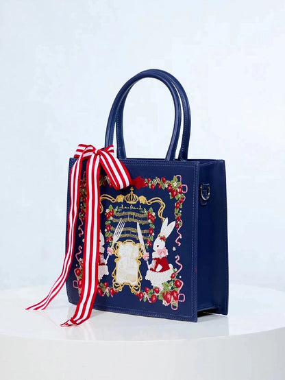 Dark Blue Tote Bag Crossbody Alice in Wonderland Theme