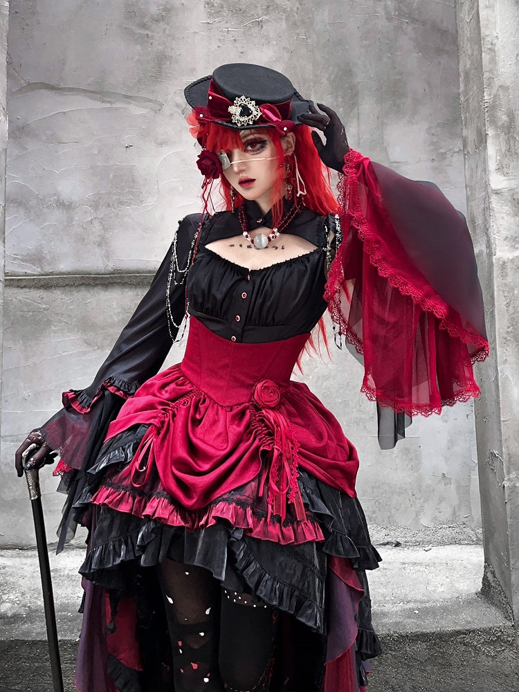 Clearance-Size XS for Bust 80CM Black Gothic Lolita Sleeveless Shirt with Detachable Sleeves