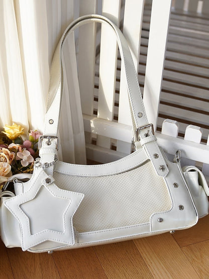 White PU Y2K Shoulder Ita Bag With Star Charm