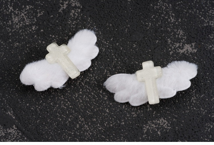 White Gothic Handmade Angel Wing Cross Hairclips