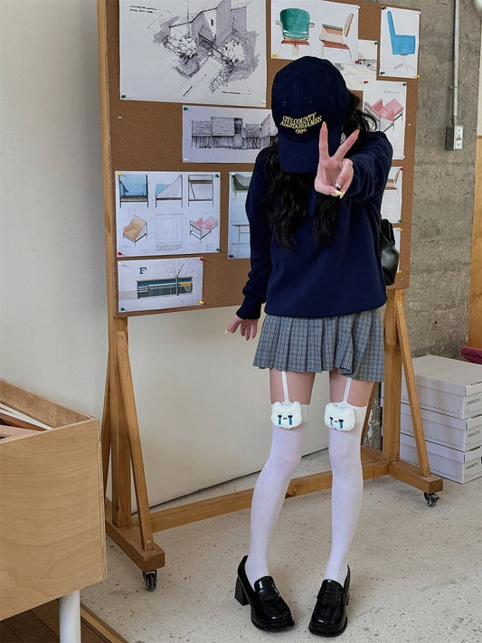 Kitty/Dog Decoration Black/White Suspender Tights