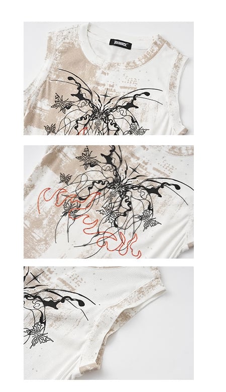 Y2K White Butterfly Print Slim Fit Tank Top