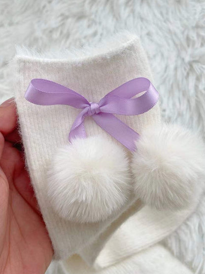 4 Colors Bow Pompons Lolita Calf/Ankle Socks