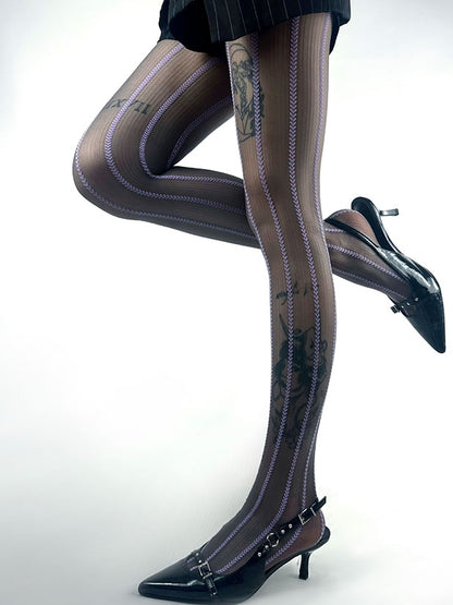 Purple/Brown/White Heart Striped Tights