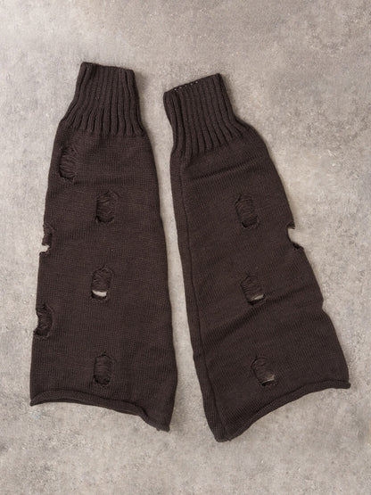 PU Buckles Dark Gray Gothic Distressed Holes Leg Warmers