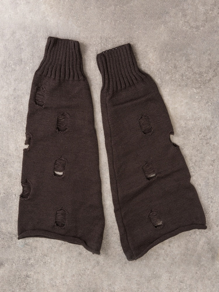 PU Buckles Dark Gray Gothic Distressed Holes Leg Warmers