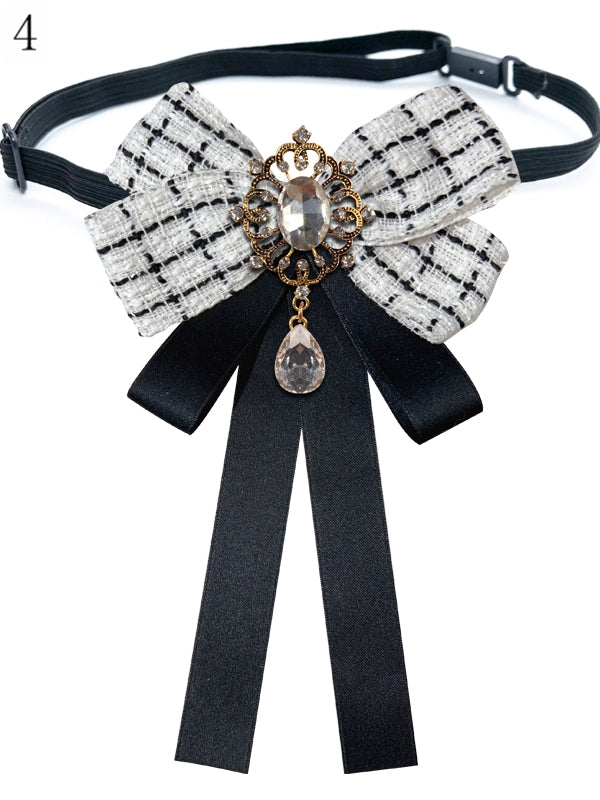 4 Options Rhinestone Decorated Houndstooth Pattern Bow Tie