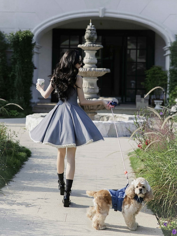 Gray Slim Fit Waist Elegant Lolita Fashion Dress