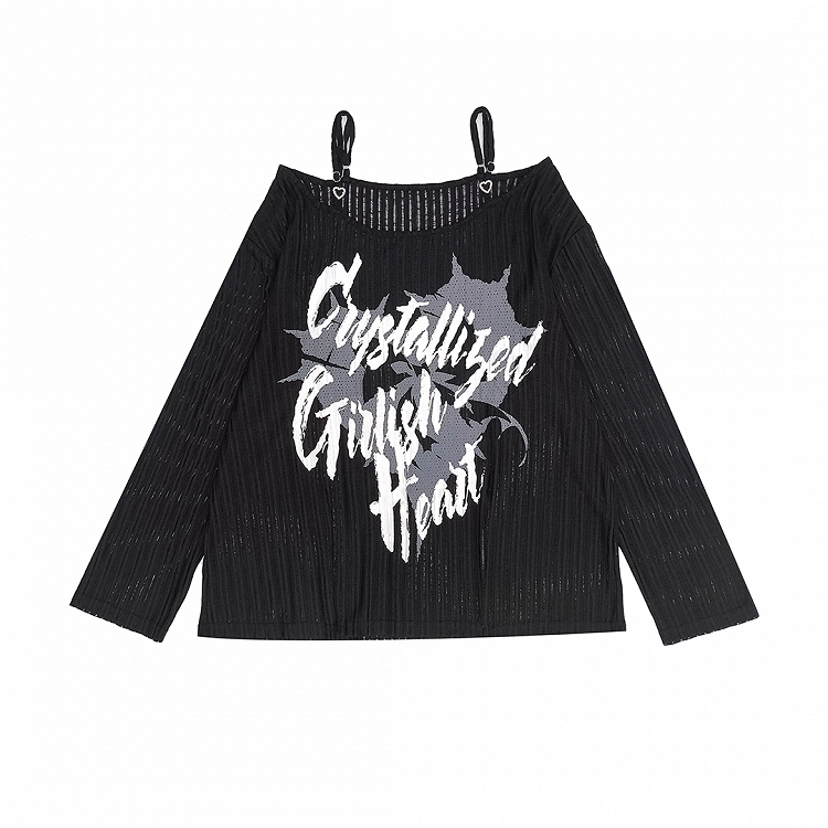 Y2K Off-the-shoulder Neckline Slit Hem Black/White Graphic Coverup