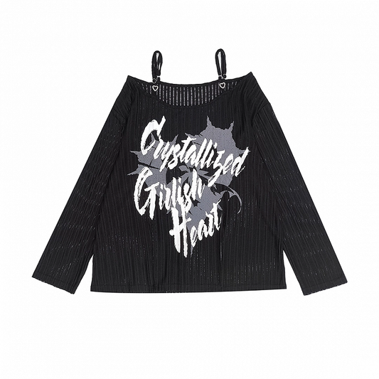 Y2K Off-the-shoulder Neckline Slit Hem Black/White Graphic Coverup