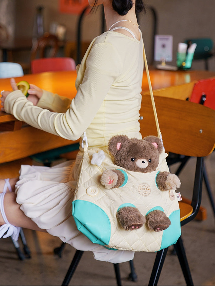 Yellow&Green Cut-out Design Crossbody Bag With 2 Options Detachable Plushie