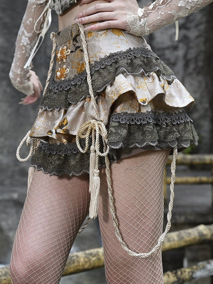 Summer New Arrival Goth Tiered Skirt with Detachable Tassel Accessory