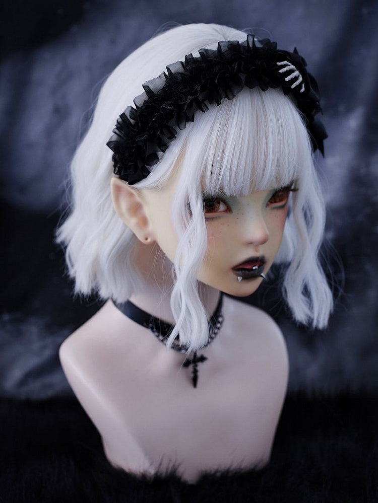 Gothic Skeleton Hands Black Ruffled KC