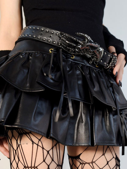 White/Black Gothic Studs Details Skeleton Hand Waist Belt