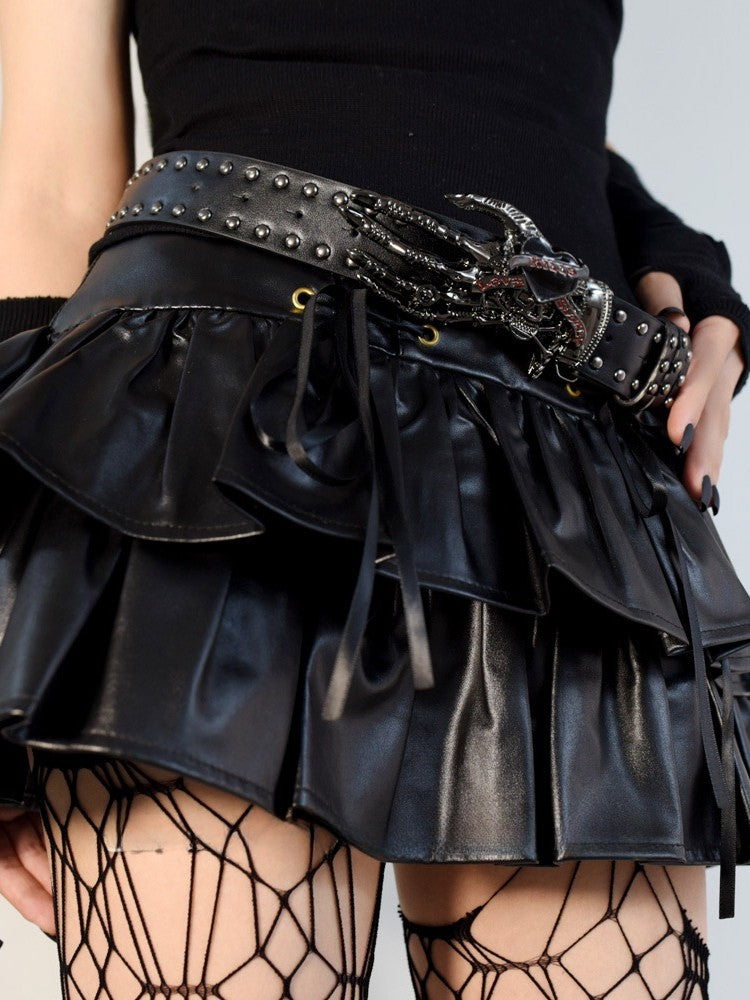 White/Black Gothic Studs Details Skeleton Hand Waist Belt