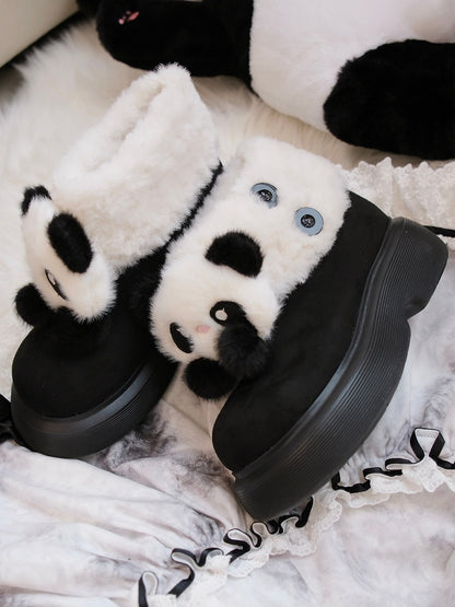 Black Sweet Lolita Platform Snow Boots - Panda Design with Plush Cuff
