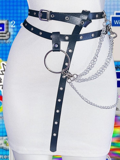 2 Options Black Y2K Chain Charm Waist Belt