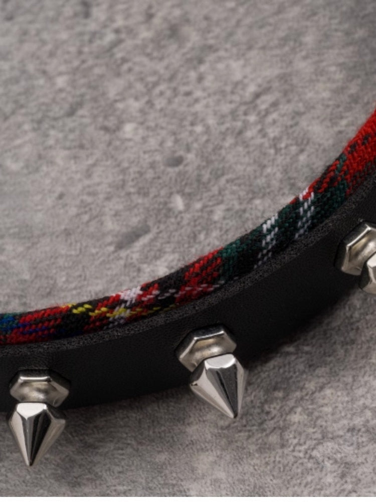 Black And Red Plaid Pattern With Studs And Pentagram Charm Design KC