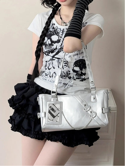 Silver Versatile Transparent-Window PU Leather Ita Bag