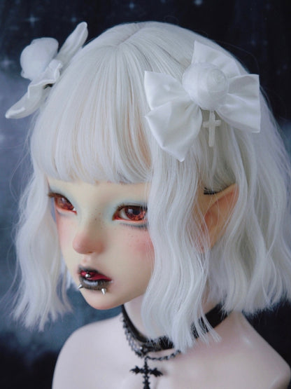 Cross Charm Gothic White Rose Bowknot Hairclips