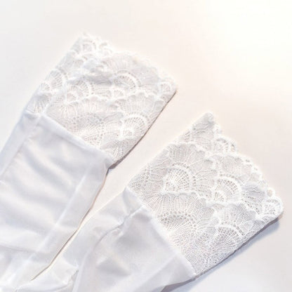 White/Black/Purple Lace Trim Gothic Punk Gloves