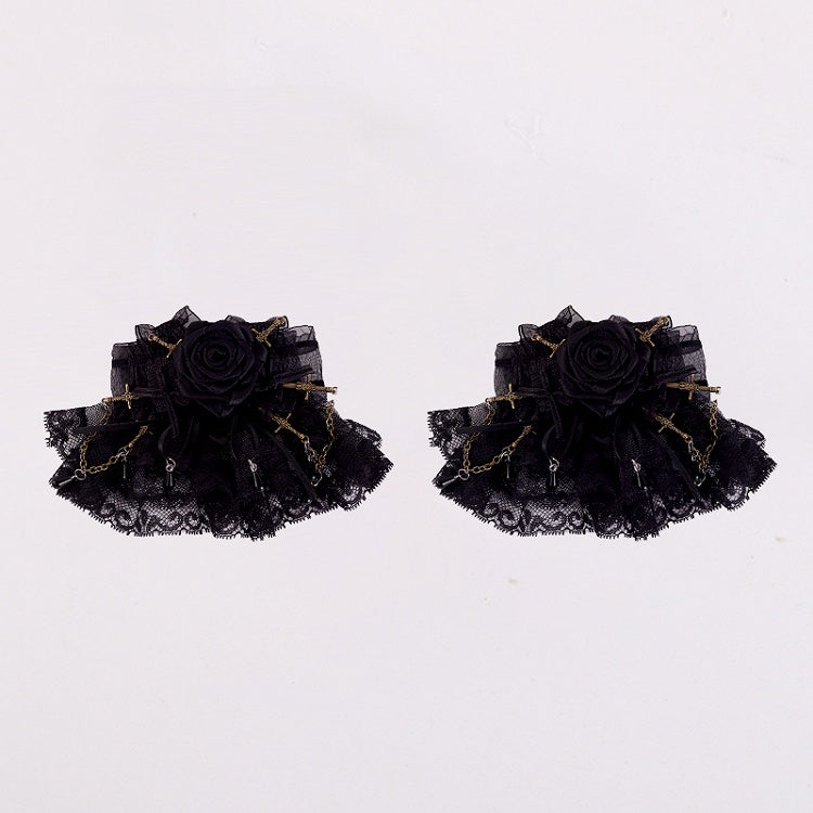 Gothic Swords and Bowknots Black Rosette Lace Hairclips