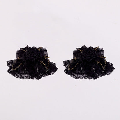 Gothic Swords and Bowknots Black Rosette Lace Hairclips