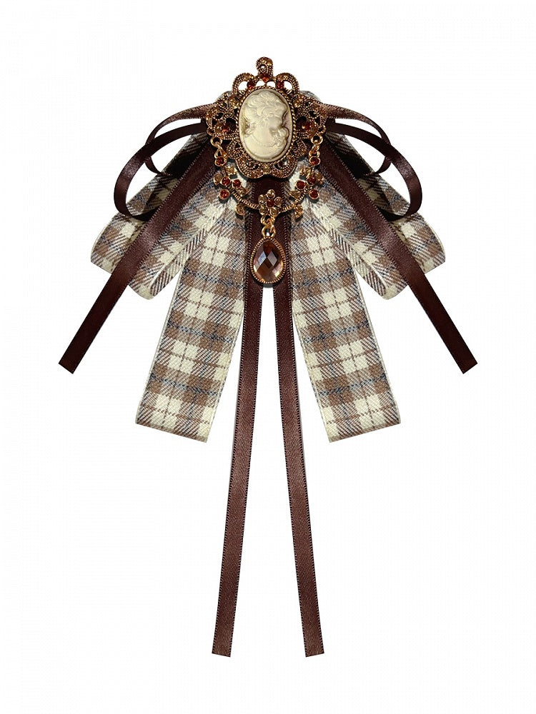 Brown/Black Preppy Style Rhinestone Decorated Plaid Pattern Bow Tie