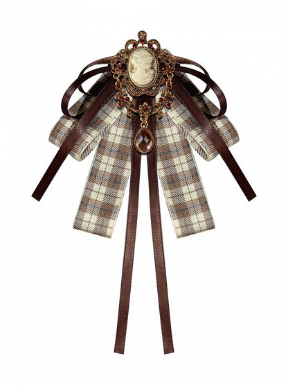 Brown/Black Preppy Style Rhinestone Decorated Plaid Pattern Bow Tie