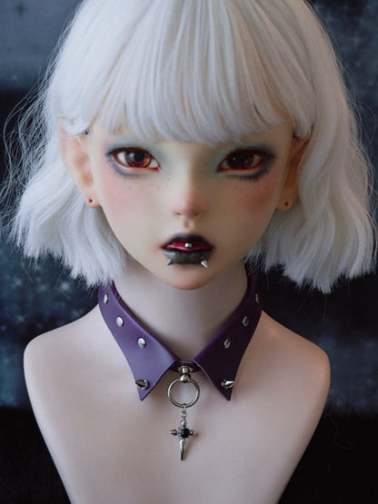 Purple Gothic Rhinestone Decorated Cross Pendant Studs Details Choker