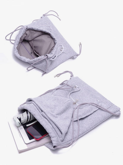 Devilish Charm Gray Drawstring Backpack In Kawaii Style