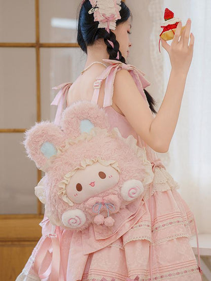 Pink Kawaii Bunny Plush Crossbody/Shoulder Bag + Bead Chain Shoulder Strap