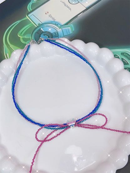 Colorful Y2K Heart Decorated Bowknot Design Beaded Choker