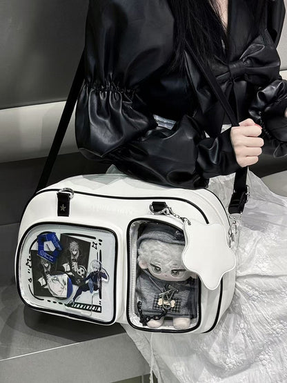 White & Black Contrast Trim Bread-shaped Ita Shoulder Bag