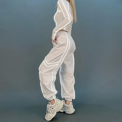 Futuristic Cyberpunk White Reflective Sweatpants