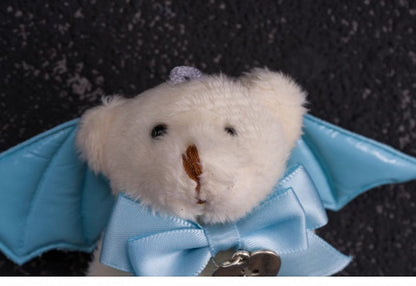 Handmade Bowknot White Teddy Hairclip with Blue Bat Wings