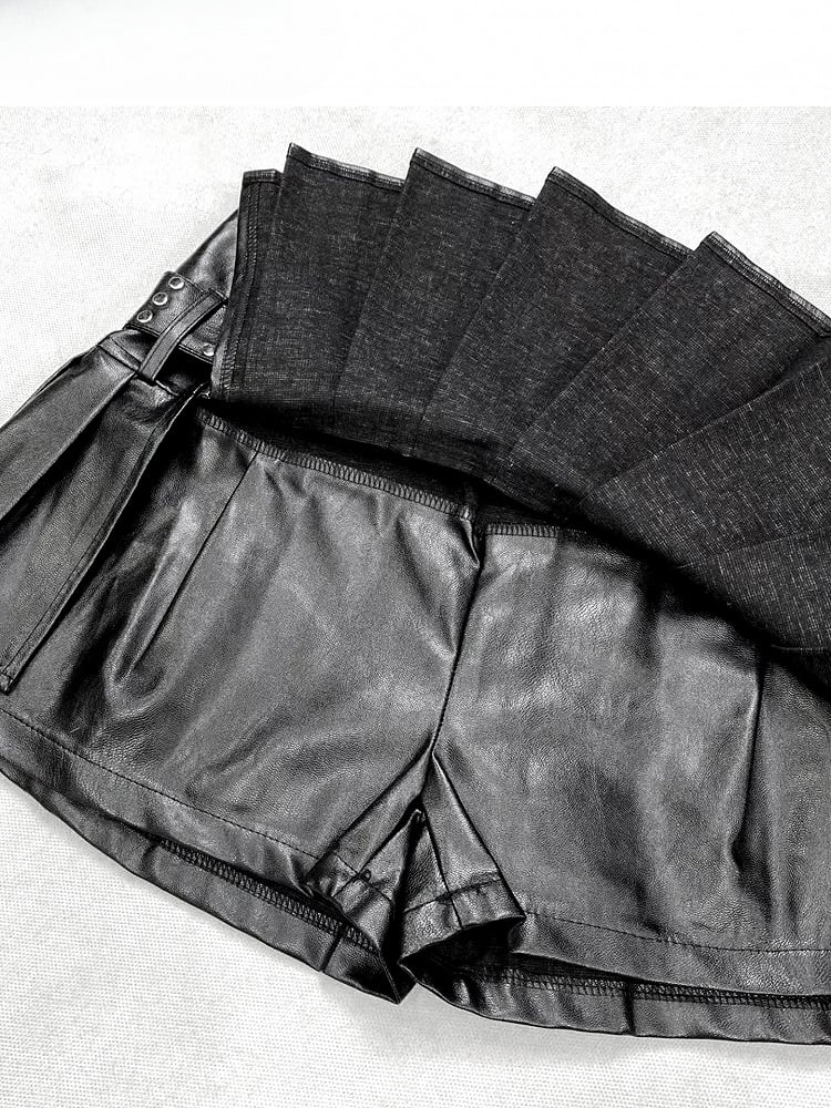 Black PU Pleated Skort