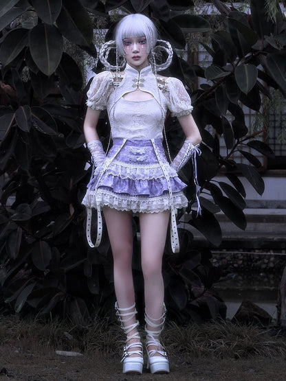 Clearance-Size L for Waist 72CM Purple Tiered Skirt