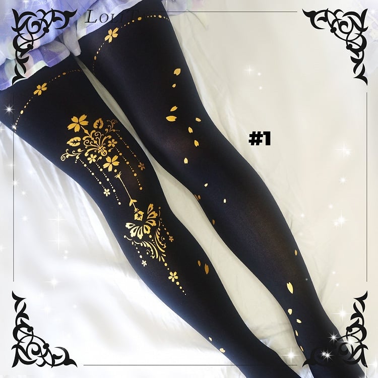 4 Options Black/White Sakura Pattern Tights