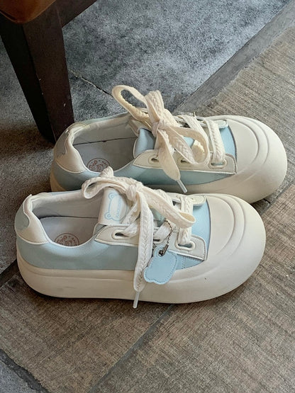 Daily Kawaii Blue Upper with White Platform Sole & Star And Teddy Bear Applique
