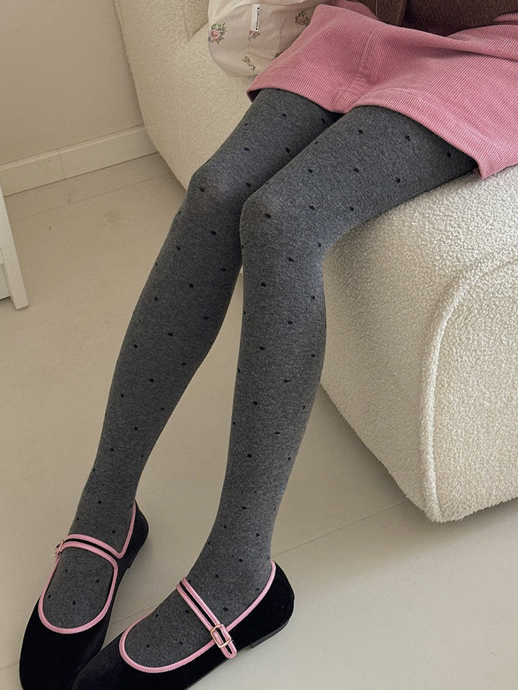 White/Light Coffee/Dark Grey/Black Polka-dot Pattern Tights