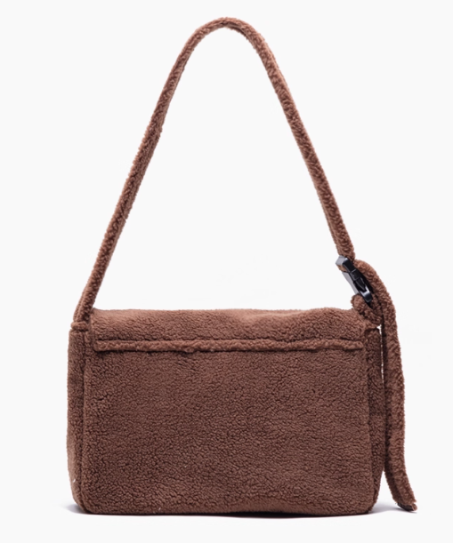 Brown Letter Embroidered Fuzzy Tote Bag With Adjustable Strap - Perfect For Fall And Winter