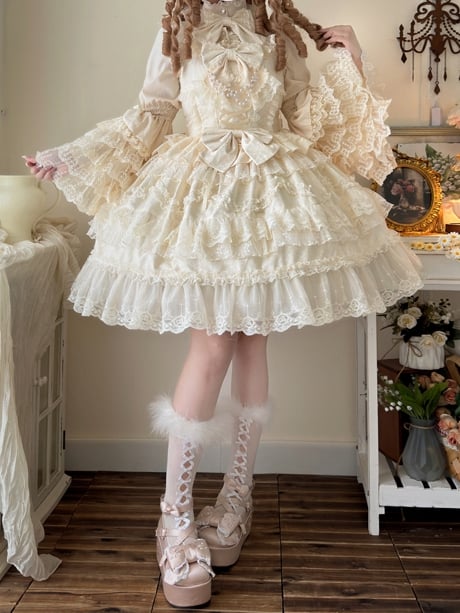 Apricot Layered Lace Bell Sleeves Lolita Blouse
