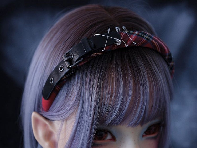 Gothic Buckle Strap Red Plaid KC with Pins