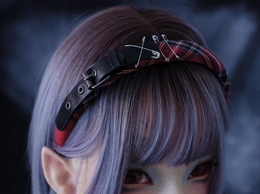 Gothic Buckle Strap Red Plaid KC with Pins