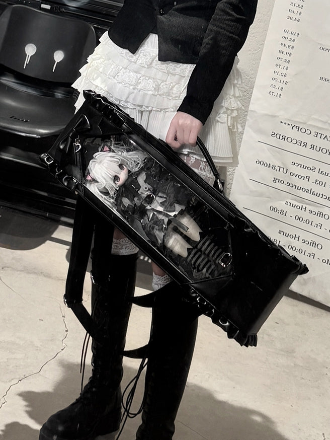 Black Bowknot Details Diamond Pattern 1/4 Scale BJD Doll Bag with Two Straps