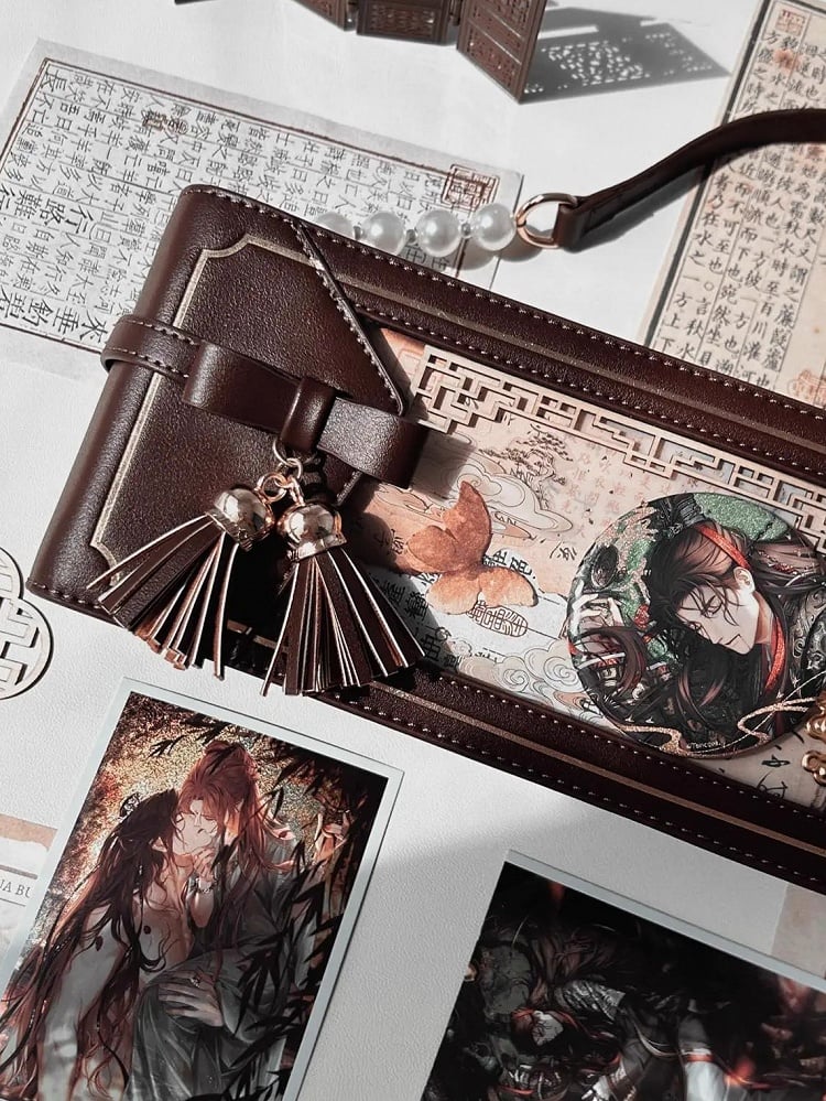 Brown PU Floral Pattern Cheongsam Style Ita Bag With Bow & Fringe Accent