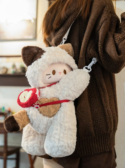 White Kitty-shaped Plush Backpack/Crossbody Bag + 4 Options Keychain Small/Middle/Large Size